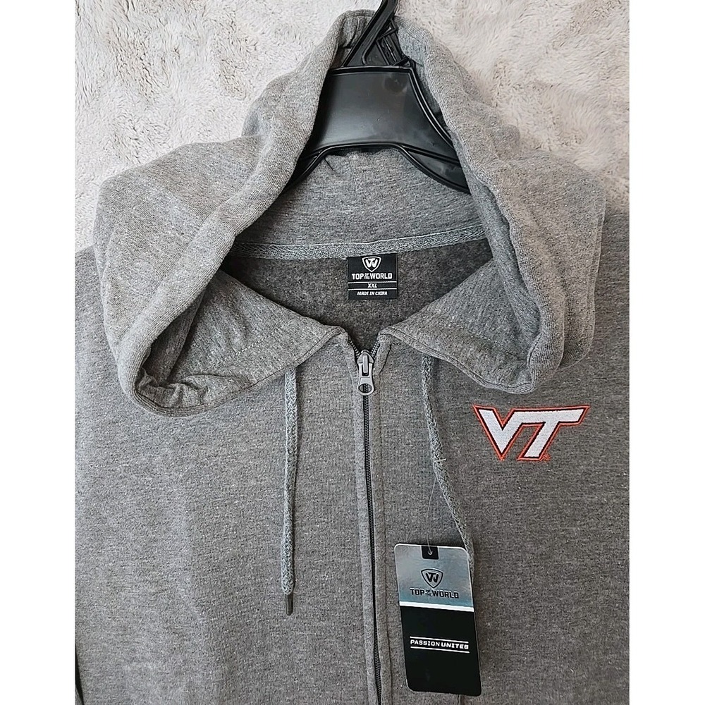 Virginia Tech Hokies 2XL Men's Heathered Grey Full Zip Hoodie NWT *NEW* - Picture 4 of 11